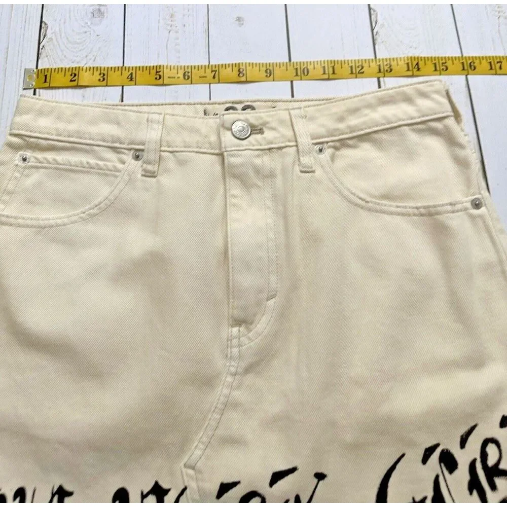 Free People We The Free Fringe‎ Scoop Hem Denim Mini Skirt Size 28 Cream